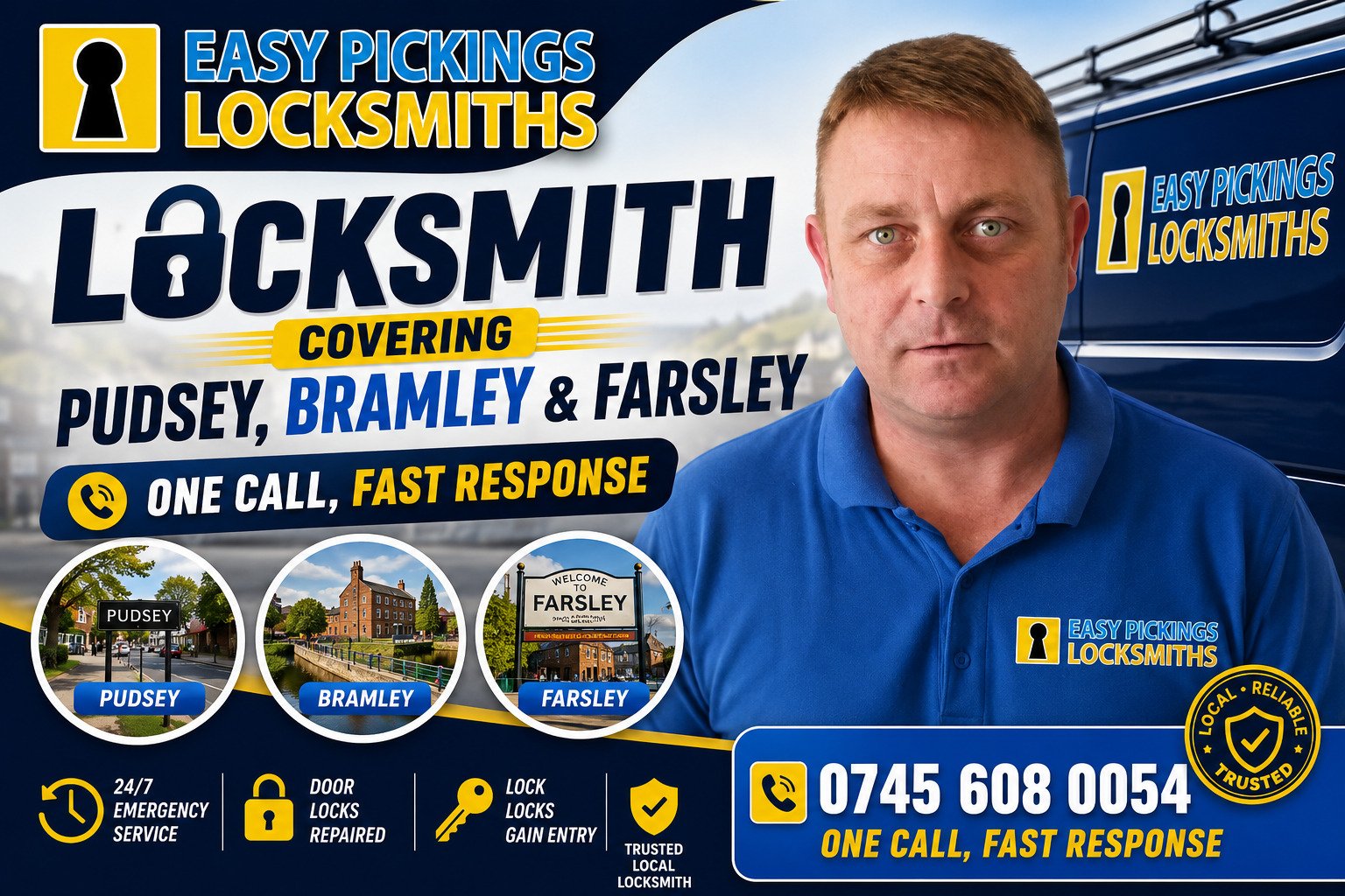 Locksmith Covering Pudsey, Bramley & Farsley One Call, Fast Response